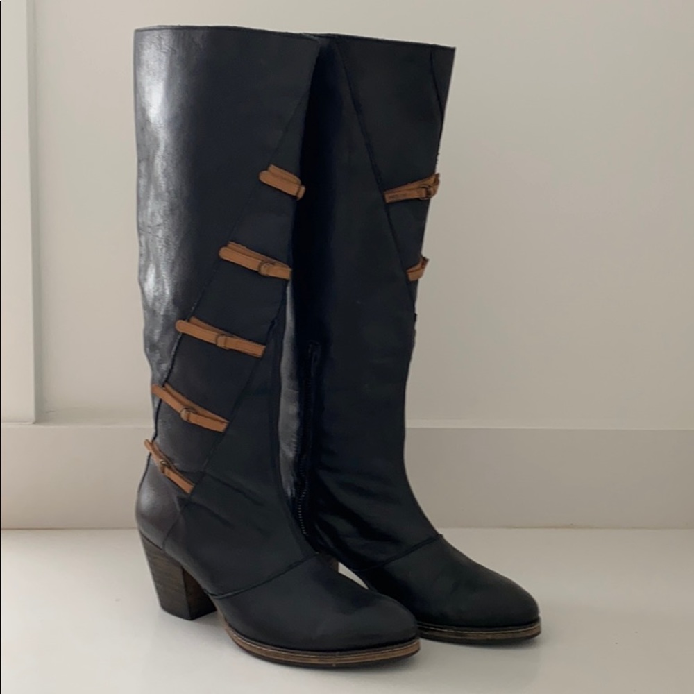 Anthropologie Black/Brown Leather Boots - NWOT